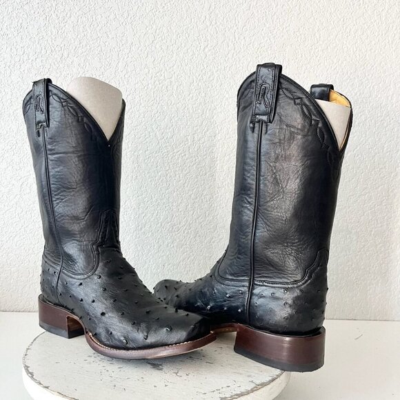 Rod Patrick Womens Cowboy Boots 9C Black Full Quill Ostrich Cowgirl Western EUC - Picture 1 of 12